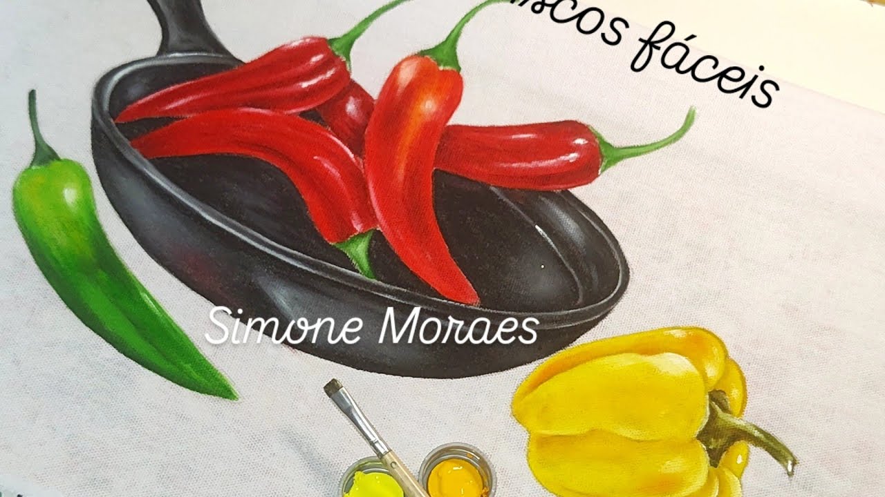 Pintura em tecido - Frigideira com pimentas 🌶️🌶️🫑