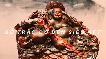 Tượng gỗ: Di lặc nhị tiểu vác cành đào gỗ trắc đỏ đen | Hàng để bàn siêu nét | Xưởng Tượng Gỗ