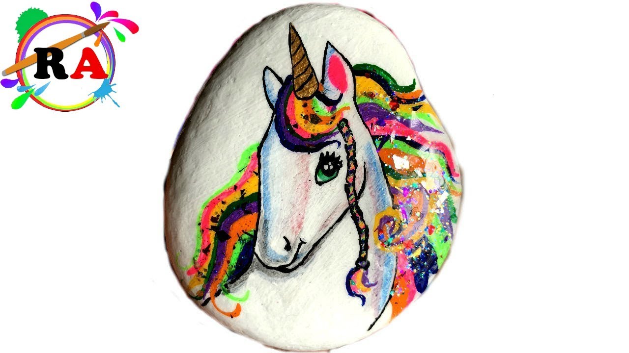 Watch how to paint an easy unicorn rock - Rock Painting 101