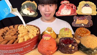 SUB) Korean dessert stuffed cookie & jenny bakery cookie with milk mukbang asmr