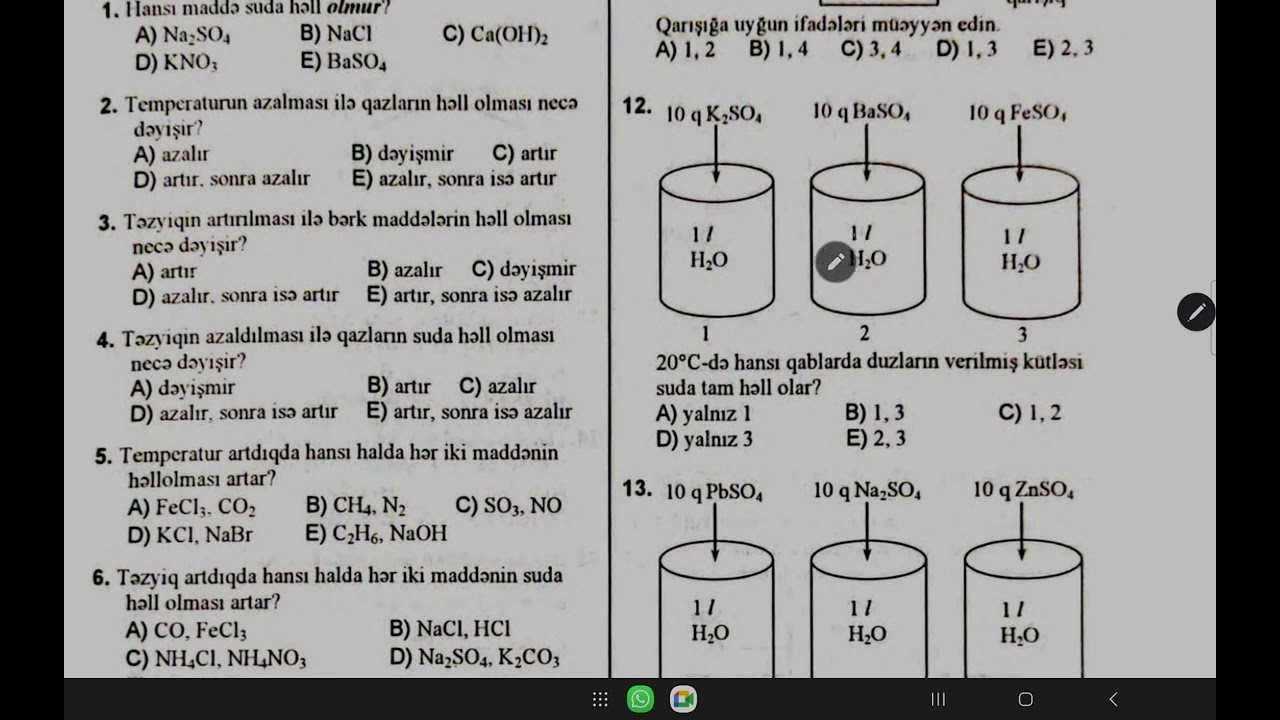 MƏHLULLAR TEST TOPLUSU 2023 KİMYA