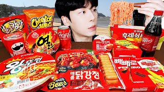 ASMR MUKBANG | 편의점 열라면 양념치킨 치토스 김밥 디저트 먹방 & 레시피 FRIED CHICKEN RED FOOD EATING