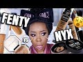 FENTY BEAUTY vs NYX COSMETICS? | FOUNDATIONS, CONCEALERS, & SETTING POWDERS | Andrea Renee