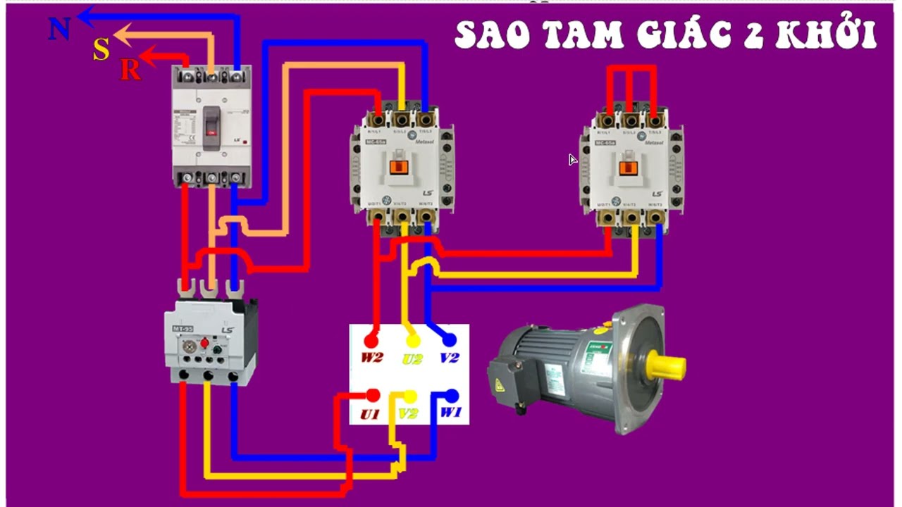 Mạch Sao tam giác dùng 2 khởi động từ mạch động lực - youtube