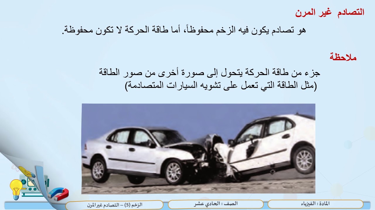 الصف الحادي عشر   المسار العلمي   الفيزياء   التصادم غير المرن