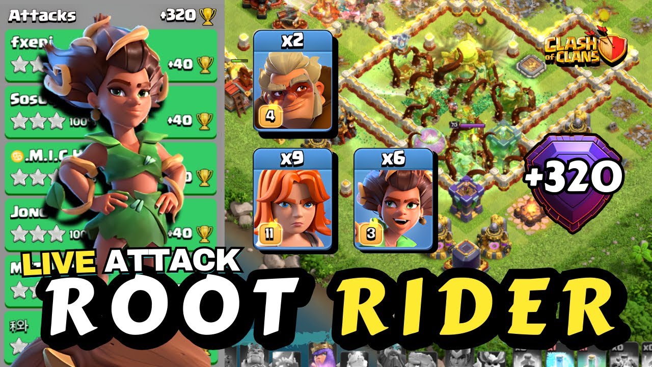 Root Rider Max Level Root Rider Becomes Stronger with Druid Support🔴Best TH16 Attack ...