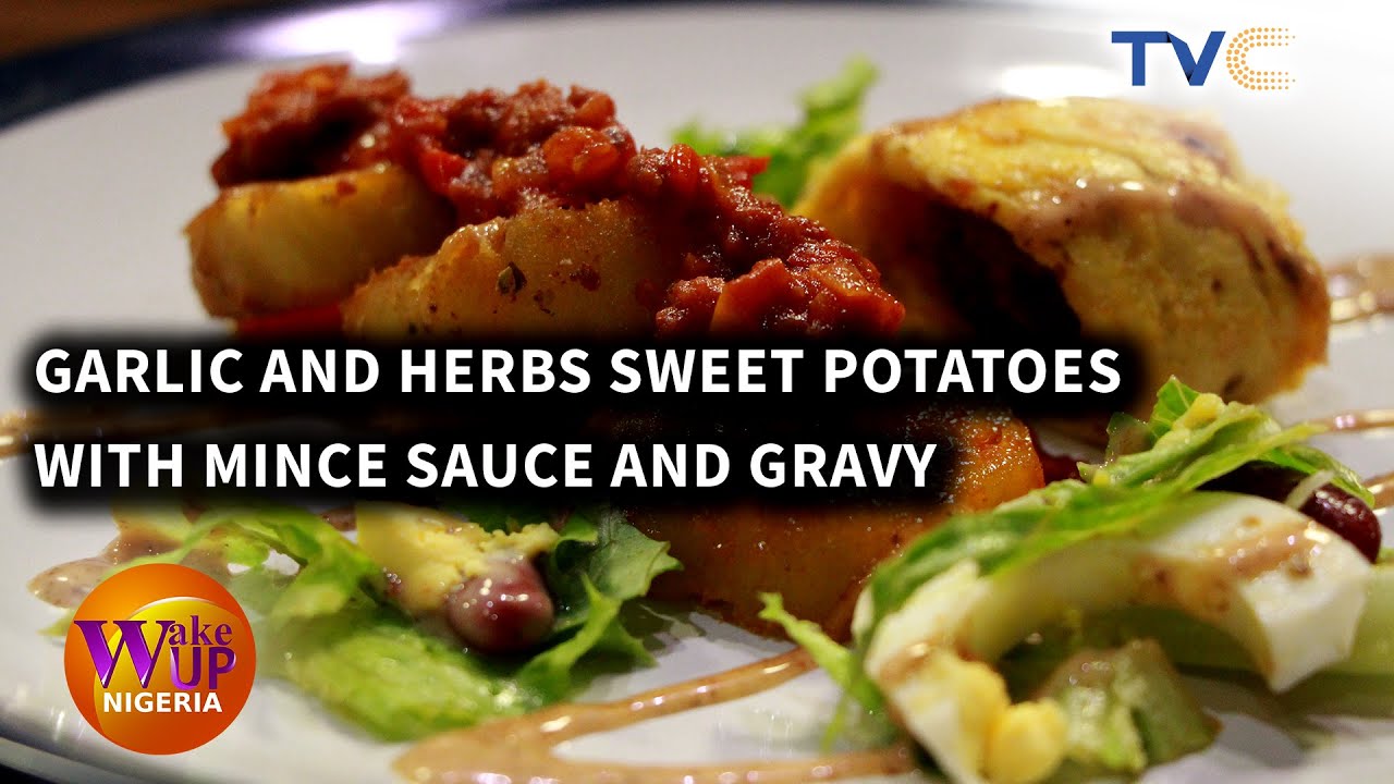 Garlic, Herbs & Sweet Potato With Minced Sauce and Gravy - YouTube