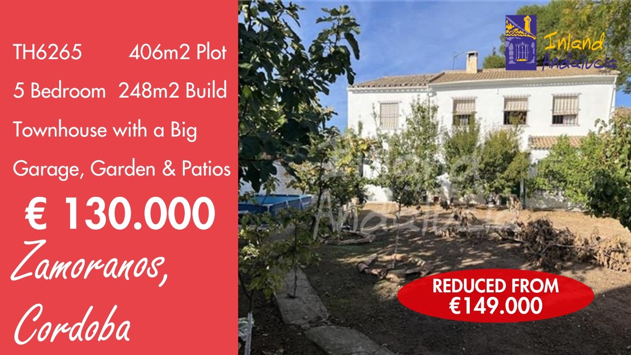 130K, 5 Bedroom Townhouse + Big Garage and Garden Property for sale in Spain inland Andalucia TH6265