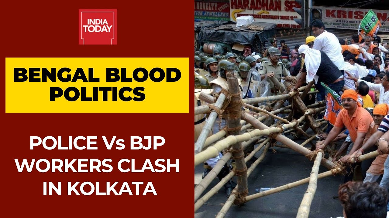 Police Blocks BJP Workers March In Kolkata; Uses Lathis, Tear Gas & Water Cannon Against BJP March