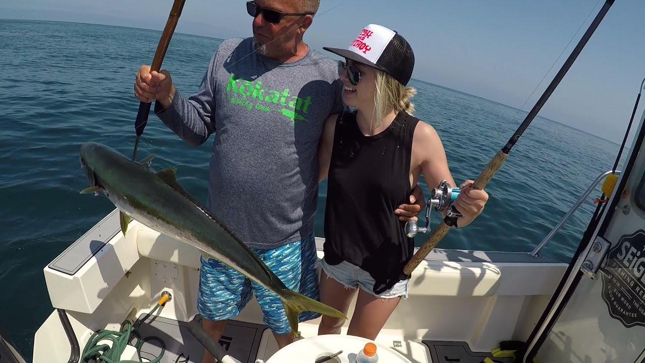 Girl Catches Big California Yellowtail off San Diego