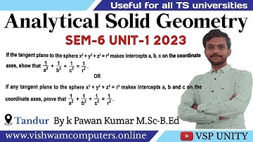 Analytical Solid Geometry | Concept of equation of tangent plane to the sphere | SEM-6 | UNIT-1