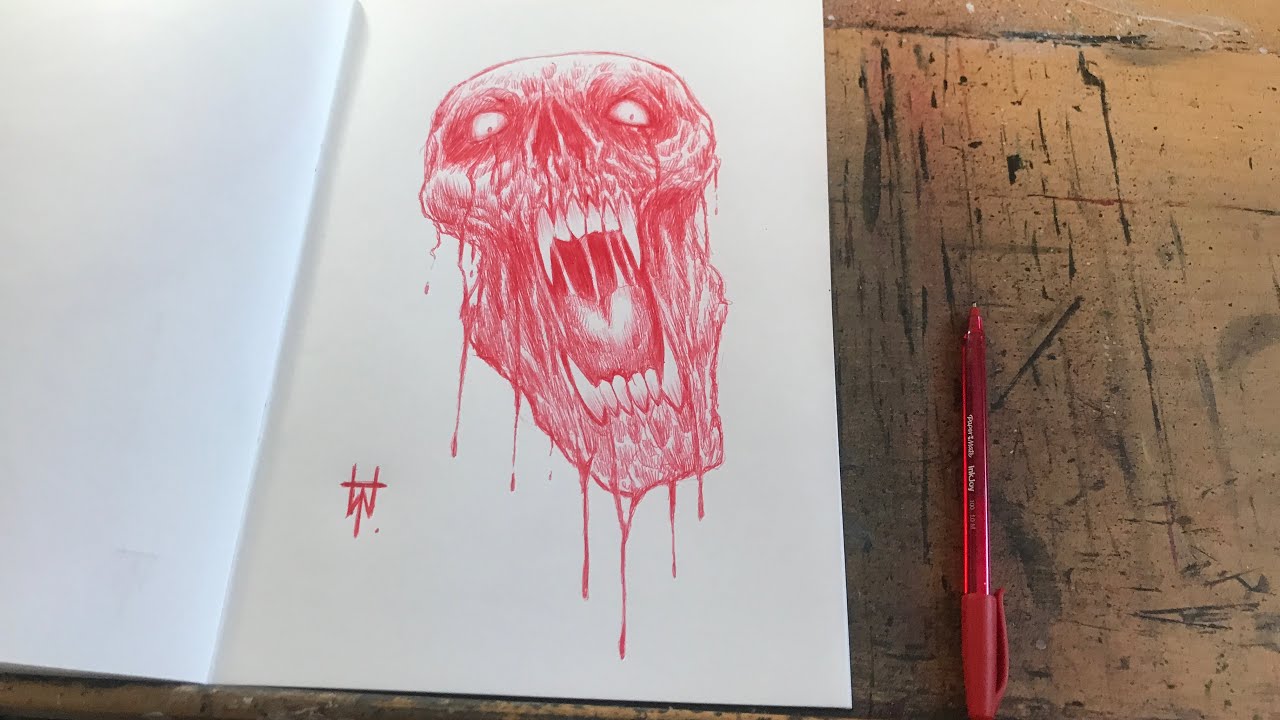 Red Ball Point Pen Horror Drawing