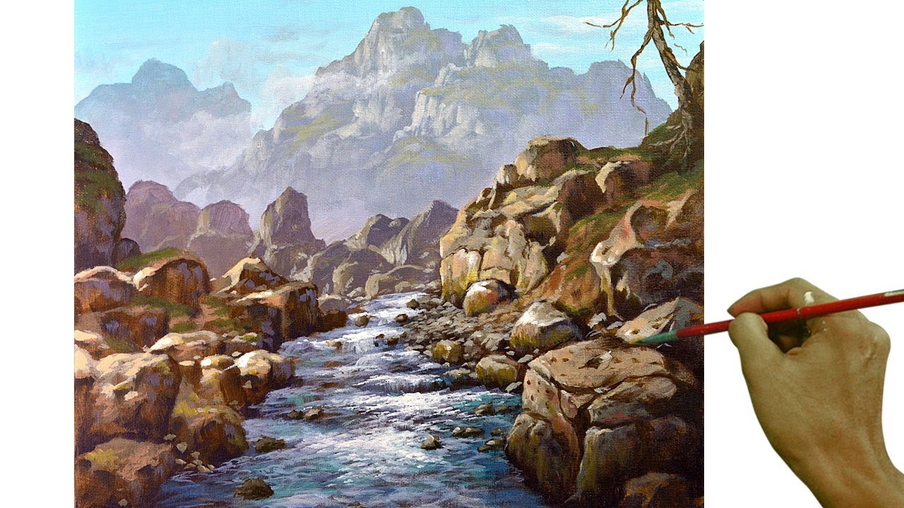 Acrylic Landscape Painting in Timelapse / Rocky River / JMLisondra