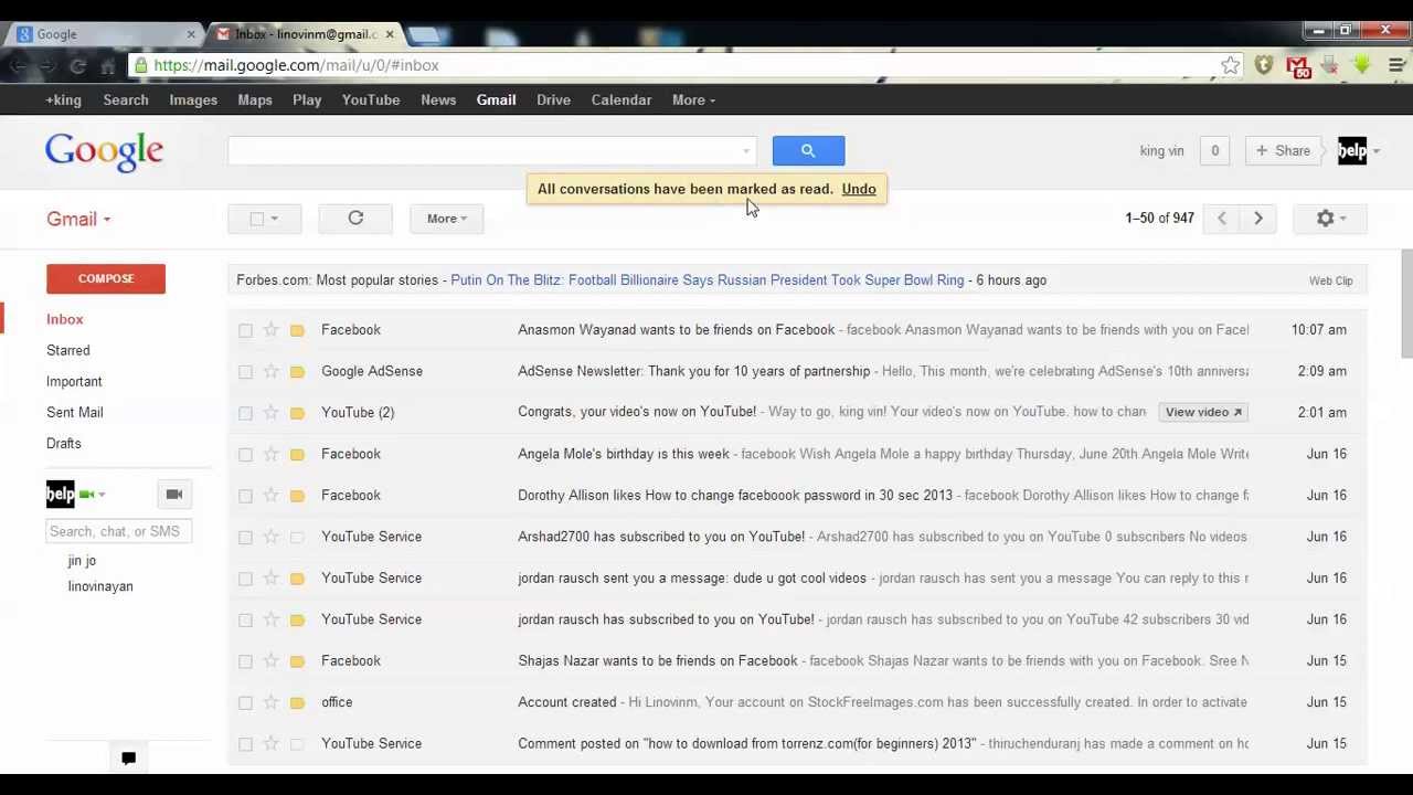 How To Mark All Unread Emails As Read In Gmail Youtube