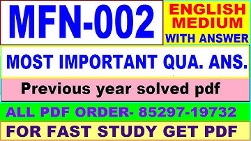 mfn 002 important questions / mfn 2 previous year question paper in English / mscdfsm study material