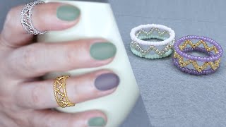 【DIY】How to make Knuckle/Midi Ring with seed beads *tutorial｜ビーズアクセサリー｜ハンドメイドアクセサリー｜ビーズステッチ｜串珠教程