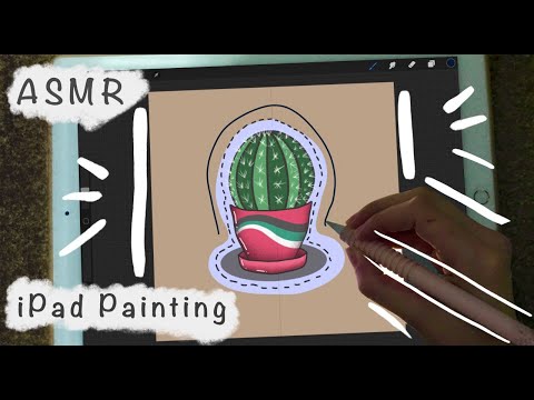 🤍 ASMR - 🖌Paint a Cacti 🌵 With Me in Procreate - iPad Writing Sounds - Pencil Sounds - Whispering