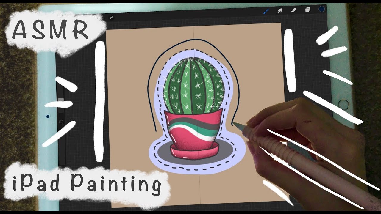 🤍 ASMR - 🖌Paint a Cacti 🌵 With Me in Procreate - iPad Writing Sounds ...