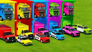 TRANSPORTING ALL POLICE CARS and AMBULANCE EMERGENCY VEHICLES WITH MERCEDES POLICE TRUCKS ! FS22 screenshot 5