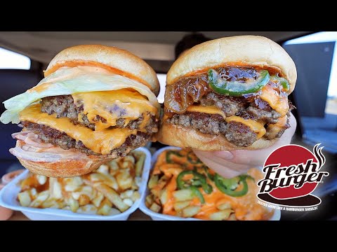 MUKBANG EATING Fresh Burger Double Burgers, Cali Fries, Poutine | Family Business