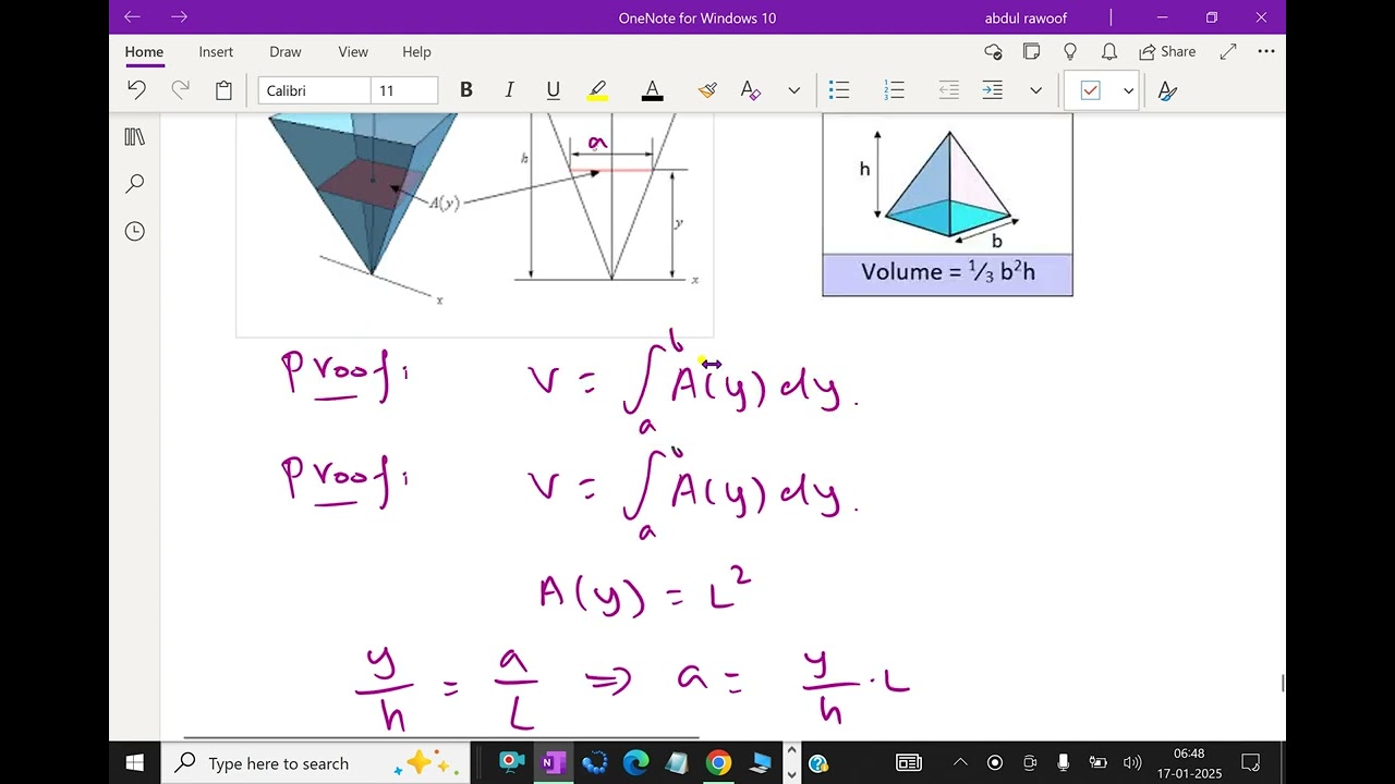 Pyramid Proof Problem Volume Of A Pyramid With A Square Base Proof
