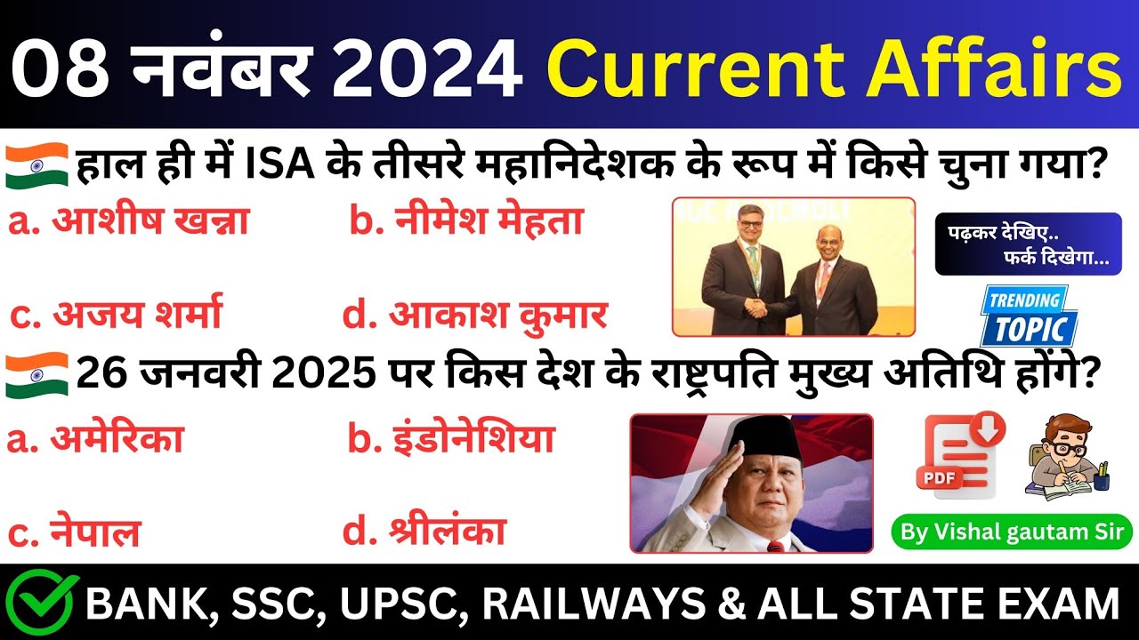 8 November 2024 Current Affairs | Daily Current Affairs | Today Current ...