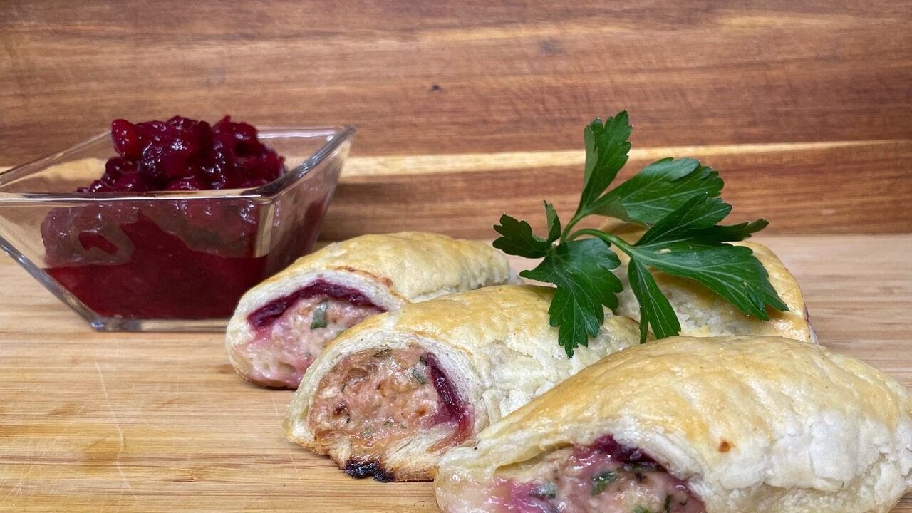 Turkey and cranberry sausage rolls by Chef Simon Webster