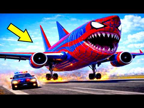 Airplane Spider-Man Megalodon Shark Escapes Police And Makes Emergency Landing | GTA 5