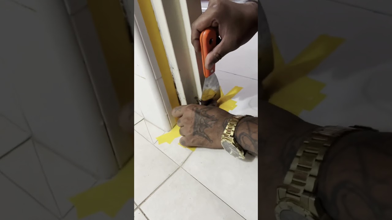 Rusted toilet door frame restoration .