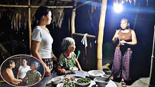 The old woman was so angry that she kicked her daughter out of the meal