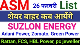asm list update today ◾ suzlon energy, adani power, Zomato, green Power, FCS, HBL Power, pc jeweller