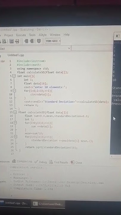 calculate standard deviations using function c++ program - YouTube