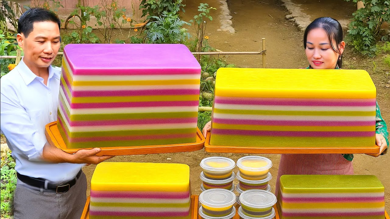 How To Make Delicious Steamed Layer Cake & Pig Skin Cake to sell at the market with Happy Family