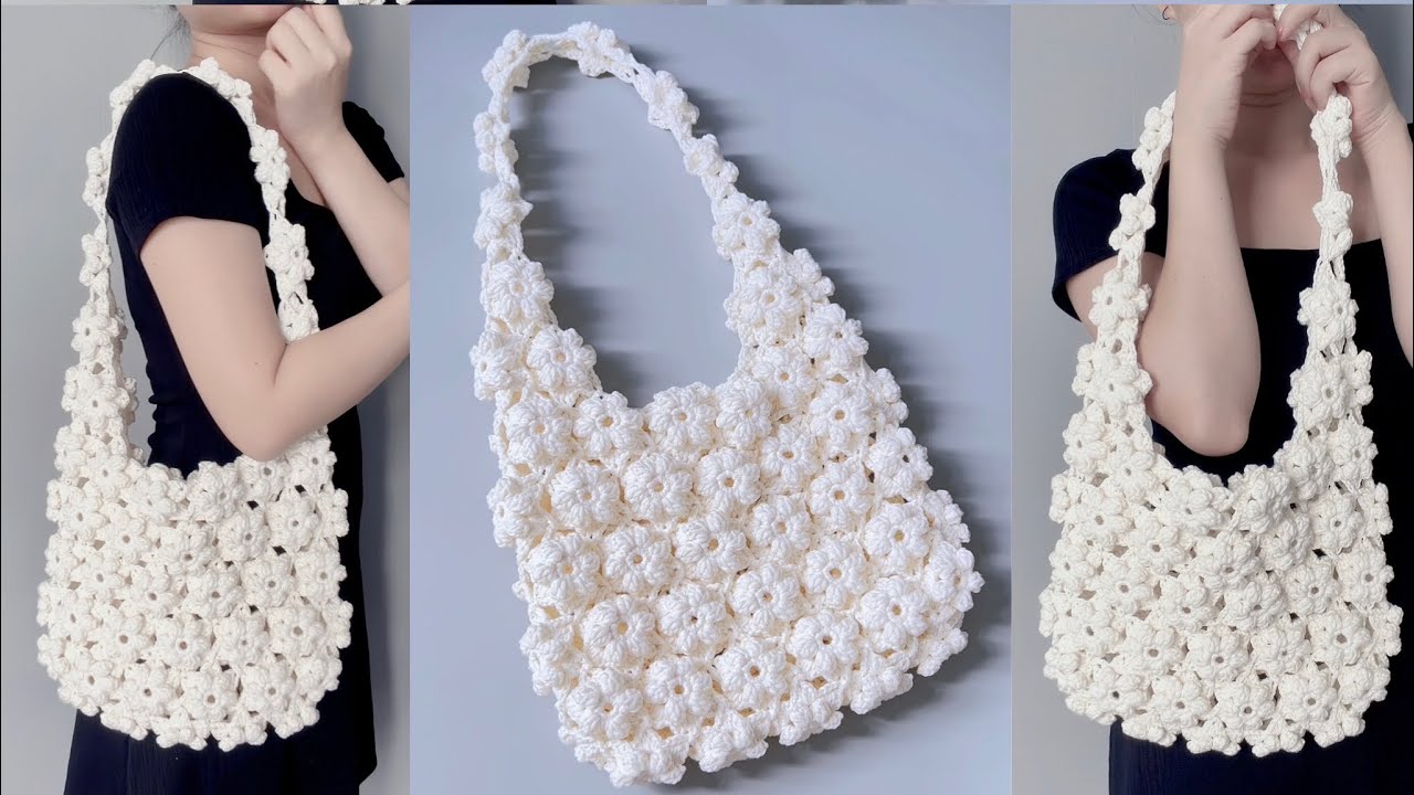Сумка с цветами, связанная крючком 🌼 Вязаная крючком сумка с тиснеными цветами из 6 лепестков