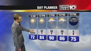 Sunday: Increasing clouds, hot. High: 90°