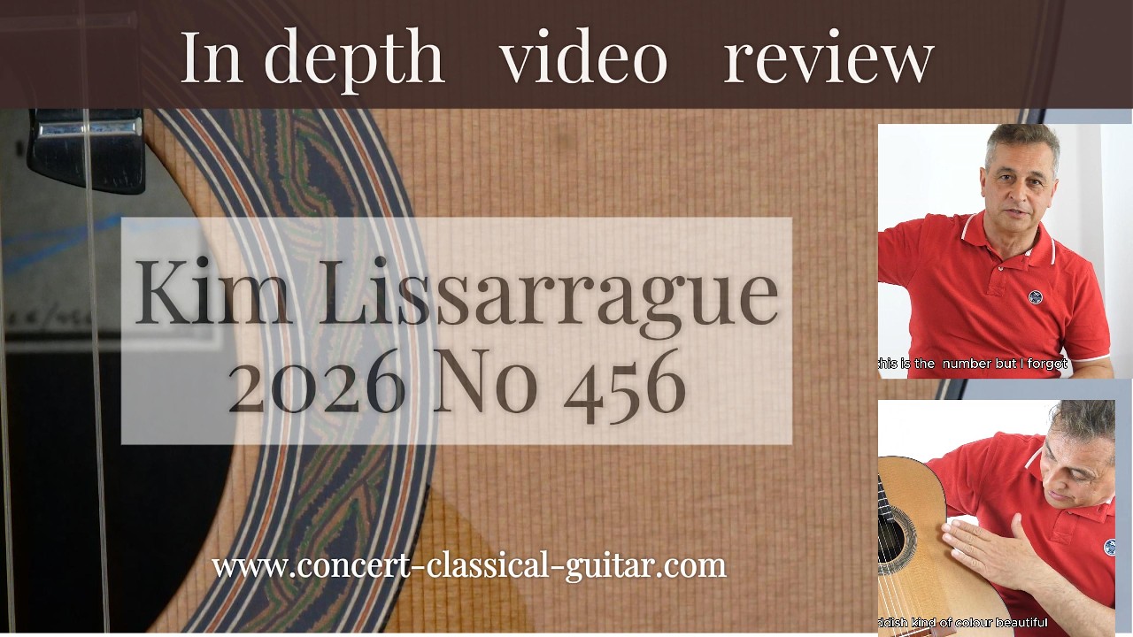 Review Kim Lissarrague 2026 No 456 cedar top www.concert-classical-guitar.com

00:00 Music sample
01:33 Presentation & specs
03:09 Tone color
03:53 Loundness power
04:51 Dynamic change
06:03 Playability
08:55 Overtones & harmonics
11:56 Sustain
13:13 String separation
16:07 Conclusion

Many concert players have chosen Kim guitars primarily because of their exceptional tone and loudness. Have a look at our video review, and you will understand why this guitar offers so much playing potential. If you want to gain a broader understanding of Kim's guitars, I recommend looking at the past guitars we sold from Kim, which are listed at the end of the page below. 

More information at andre@guitare-classique-concert.fr 

The finest concert guitars are available at :
www.guitare-classique-concert.fr
www.concert-classical-guitar.com
www.klassische-meistergitarren.de
