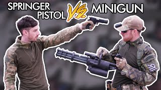 600€ HPA Minigun vs 15€ Springer Pistol