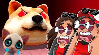 Fuja das Cabeças de Cachorro GIGANTE para SALVAR os FILHOTES no ROBLOX Escape de Cabeça de Doge