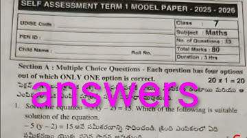 💯7th class maths sa-1 real question paper answers key self assessment term 1 real paper key 