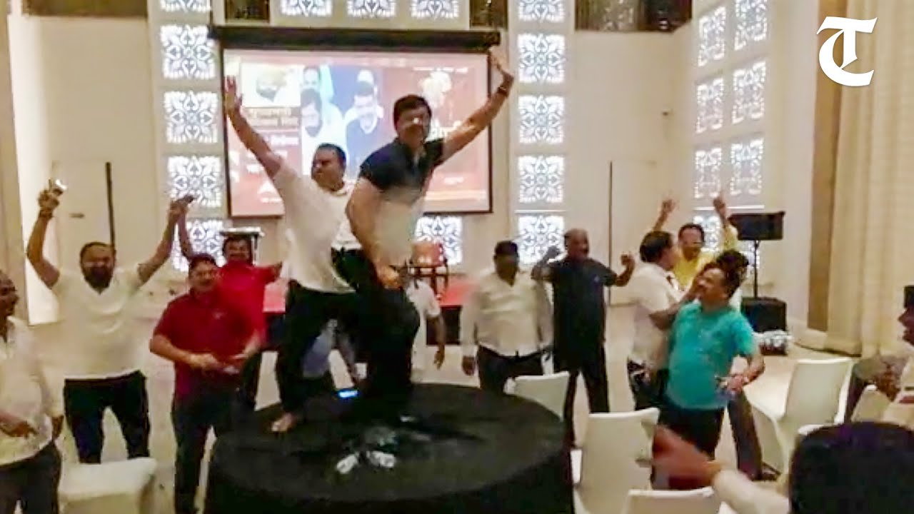 Rebel Shiv Sena MLAs dance in Goa hotel lobby as their leader Eknath Shinde becomes Maharashtra CM