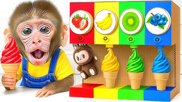 KIKI Monkey Gets Ice Cream from LABUBU Ice Cream Vending Machine with Ducklings | KUDO ANIMAL KIKI