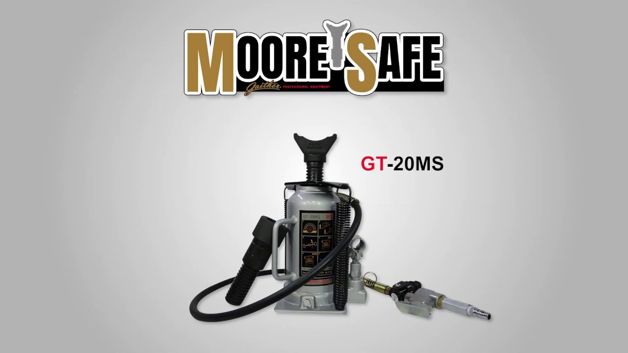 Gaither Moore-Safe Pneumatic Air Hydraulic Bottle Jack with Interchangeable Adaptor Heads 20 Ton Lifting Capacity 