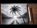 Moon Night Pencil Drawing 🌙 | Relaxing & Satisfying Landscape Art | Easy Sketch Tutorial