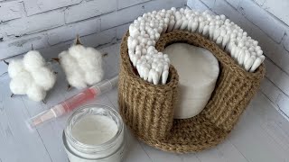 🌾Корзинка «два в одном» из джута 🌾 для ватных дисков и ватных палочек🌾 knitted basket