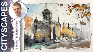 #118 Outdoor Sketching: A Church in Lachine (Plein Air Watercolor and Ink Cityscape Tutorial)