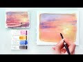Pink Sunset. Watercolor tutorial.