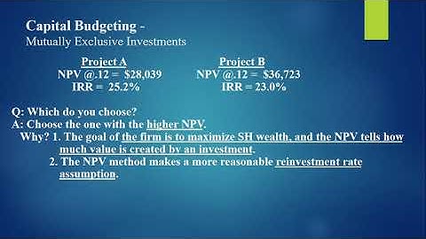 Managerial Finance: Capital Budgeting, Mutually Exclusive Investments and Capital Rationing