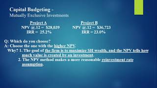 Managerial Finance: Capital Budgeting, Mutually Exclusive Investments and Capital Rationing
