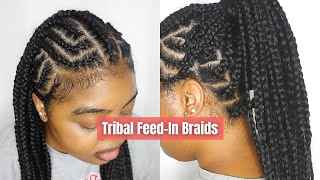 Tribal Braids Feed-Ins on YOURSELF // detailed parting tutorial // Janet Collection