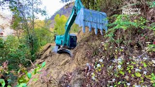 Expert Excavator Operator Shapes New Road on a BushCovered Hill #roadconstruction #TheQuirkyNetwork